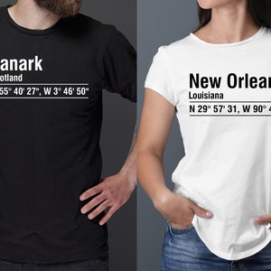 Personalised coordinates Tshirt - Your Town, City, House, Place of Business Custom GPS DMS Tee T-Shirt