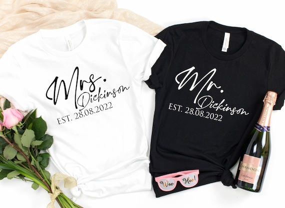 Mr Mrs Customized Couple Jerseys, Custom Names and Numbers Newlywed Anniversary Wedding Matching T-shirts