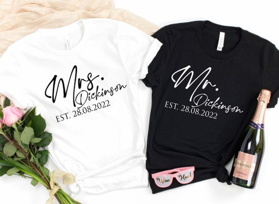 Mr Mrs Customized Couple Jerseys, Custom Names and Numbers Newlywed Anniversary Wedding Matching T-shirts