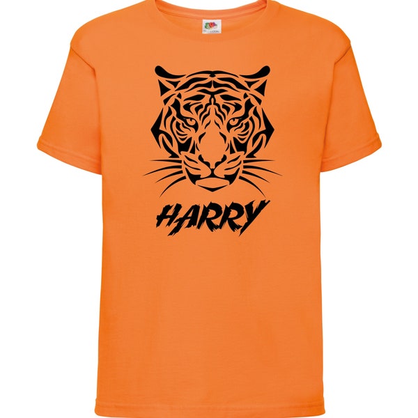 Kids Personalised TIGER T-Shirt - Any Name Children's Birthday or Christmas Gift