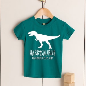 T-Rex Babies/Toddlers/Kids Personalised Dinosaur T-Shirt - Any Name and Date Children's Birthday Dino