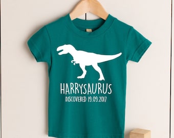 T-Rex Babies/Toddlers/Kids Personalised Dinosaur T-Shirt - Any Name and Date Children's Birthday Dino