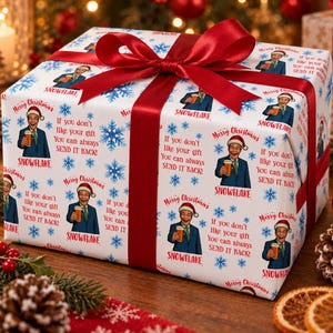 Papel de regalo navideño con copos de nieve de Nigel Farage / Papel de regalo navideño divertido