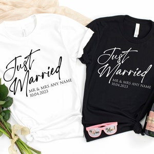 Personalised Just Married T-Shirt | Husband and Wife Couples Honeymoon Tshirt | Finally Matching Wedding Tee