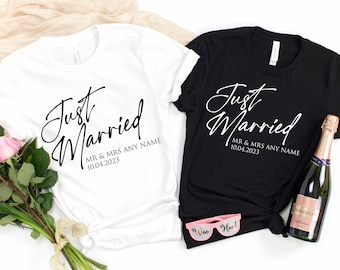 Personalised Just Married T-Shirt: Husband and Wife Matching Wedding Tee