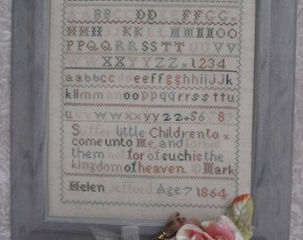 Helen&#39;s Sampler ~ 1864 : PDF DOWNLOAD - A reproduction sampler | Cross Stitch | Two alphabets | Numerals | Bible Verse
