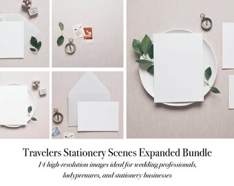 Download Free EXPANDED Romantic Travelers Wedding Stationery Branding Mockup Flatlay PSD Template
