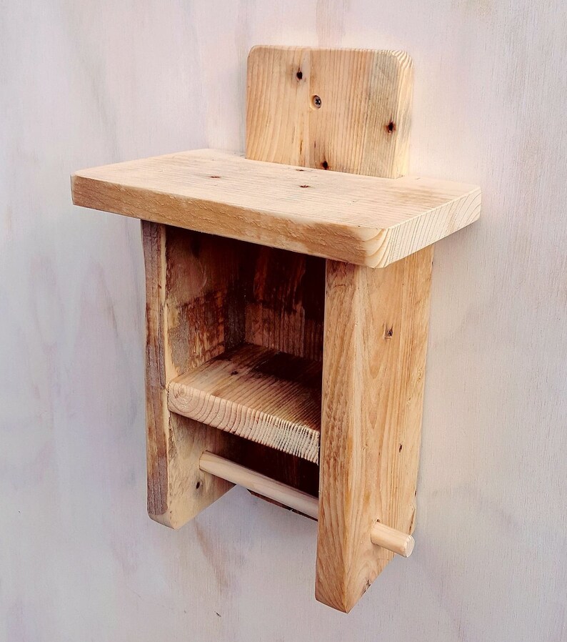 Bespoke rustic shelf toilet roll holder and stand handmade Etsy