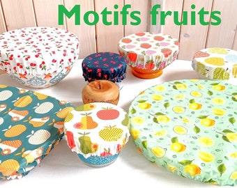 Charlottes à plats ronds rectangulaires ou ovales charlottes alimentaires en coton enduit motifs fruits zéro déchet