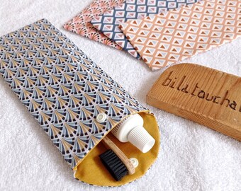 Etui à brosse à dents et tube de dentifrice en coton enduit doublé imperméable motif au choix zéro déchet