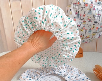 Shower cap to protect hair in coated cotton with or without lining