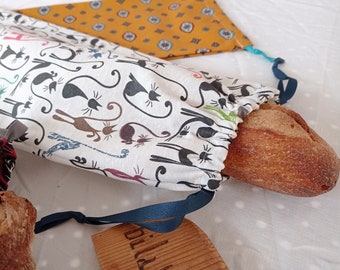 Sac à baguette en coton enduit  sac de boulangerie zéro déchet