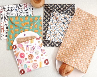 Pochette à sandwich imperméable coton enduit et tissu PUL alimentaire motif au choix zéro déchet