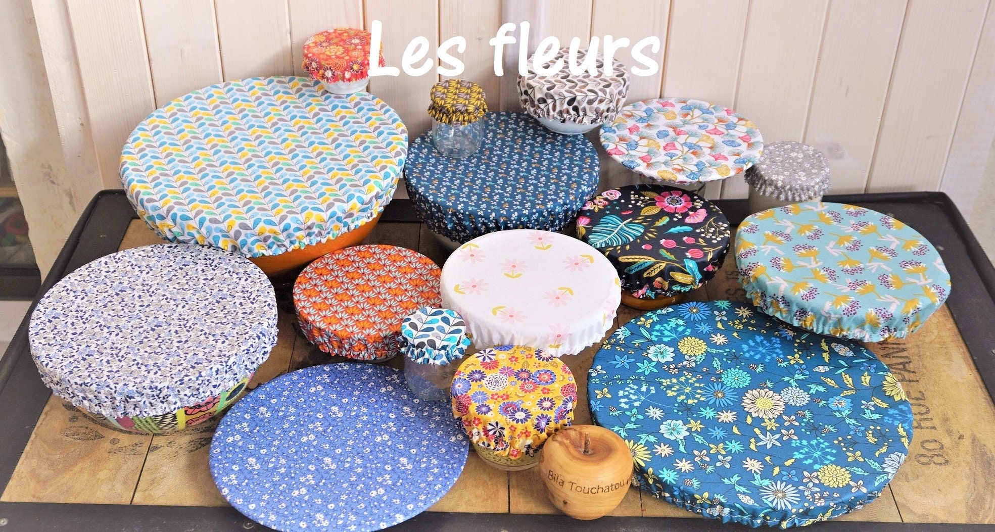 Charlotte à Plat Rond Motif Au Choix Pour Bol, Saladier, Tarte, Coton Enduit, Zéro Déchet, Fleurs, N