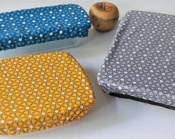 Charlotte pour plat à four coloris au choix en coton enduit motif Céramik couvre plat rectangulaire ou carré zéro déchet