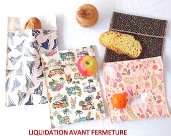 Pochette à sandwich ou collation lavable et réutilisable coton enduit et tissu PUL alimentaire