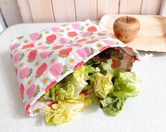 Freshness bag 2 formats for storing vegetables and fruits in coated cotton and zero waste cotton muslin