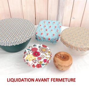 Lot de 4 charlottes à plats pour bol saladier petit plat à gratin en coton enduit zéro déchet charlotte alimentaire lot unique