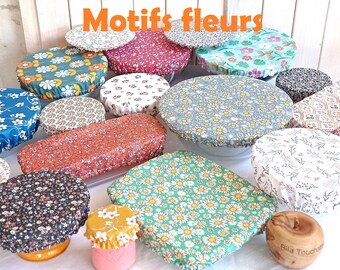 charlotte couvre plat en coton enduit pour plat rond rectangulaire ou ovale bol saladier plat à tarte petit pot motifs fleurs zéro déchet