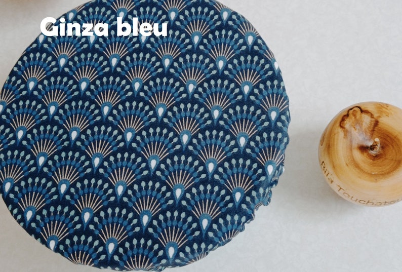 Charlotte à plat rond bol saladier plat à tarte pot de yaourt en coton enduit à motifs tendance zéro déchet charlotte alimentaire Ginza bleu