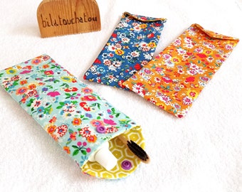 Toothbrush case and toothpaste tube in coated cotton with waterproof lining, colors of your choice, zero waste