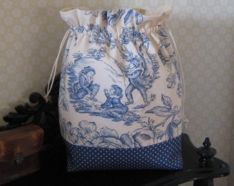 Pochon toile de jouy bleue