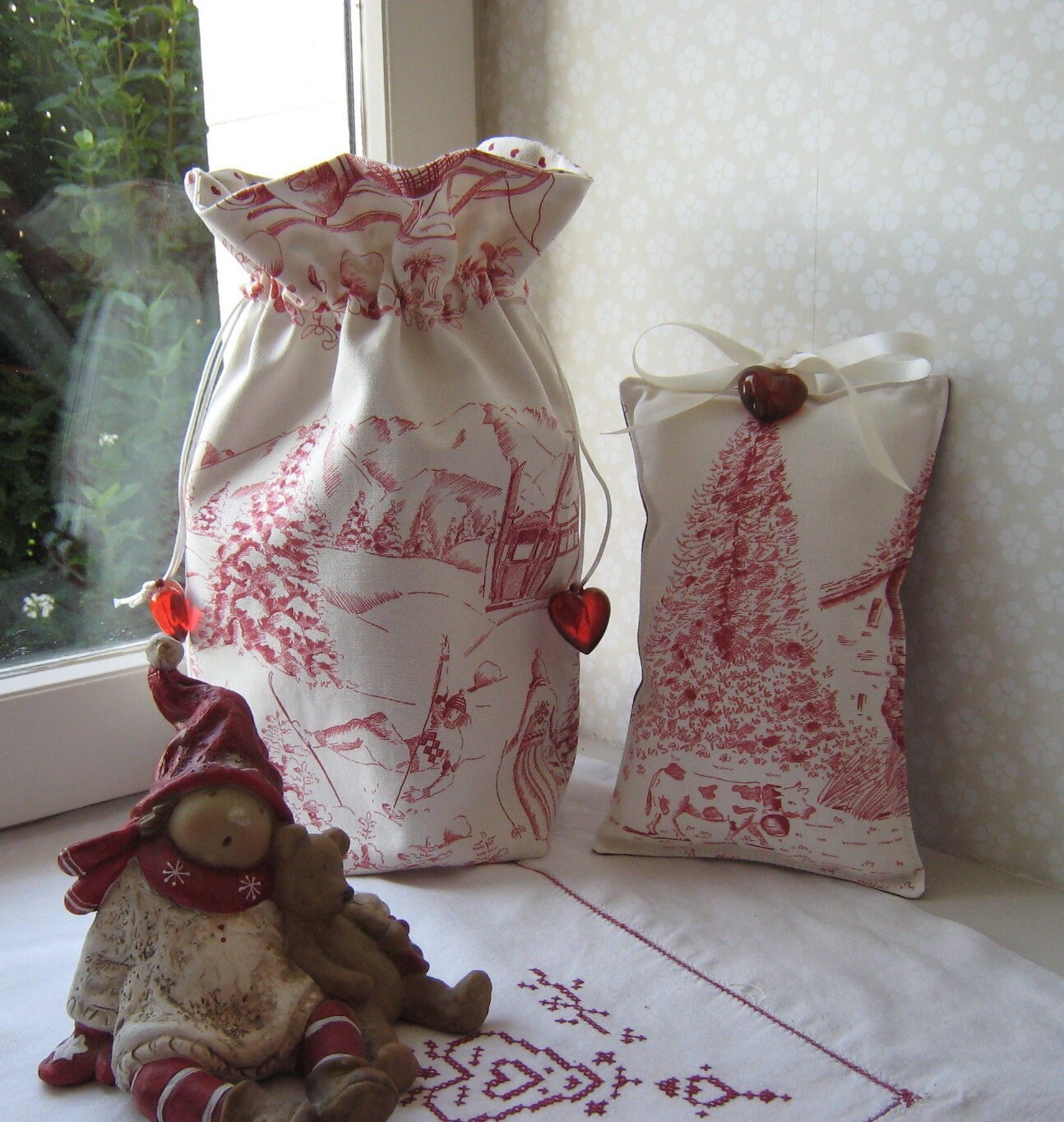 Pochon, Coussin, Tissu Sports d'hiver, Pochon Surprise