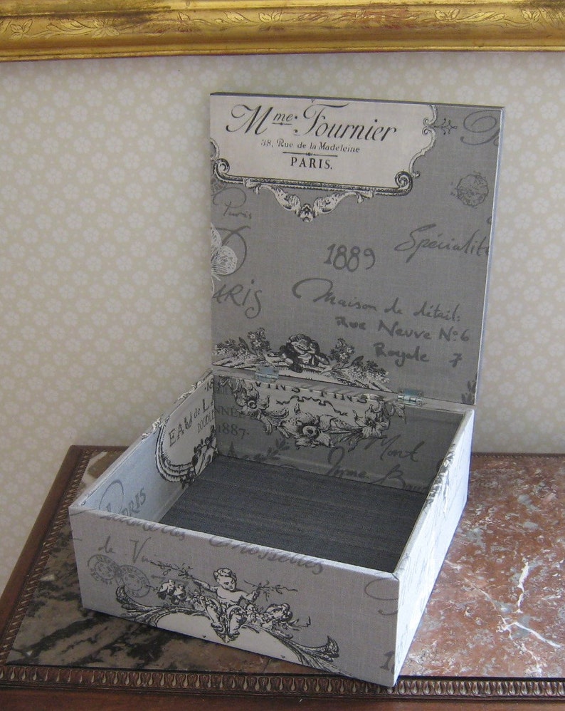 Boîte, coffret de rangement style toile de jouy grise image 5