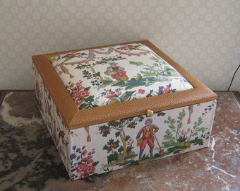 Boîte, coffret de rangement toile de jouy "Vincennes"