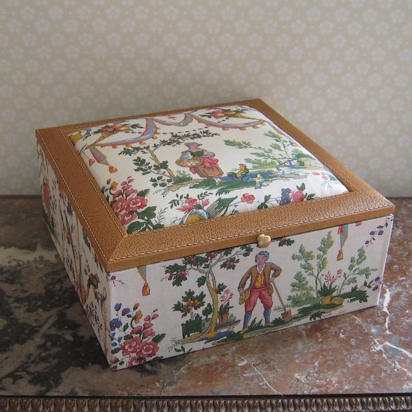 Boîte, coffret de rangement toile de jouy "Vincennes"