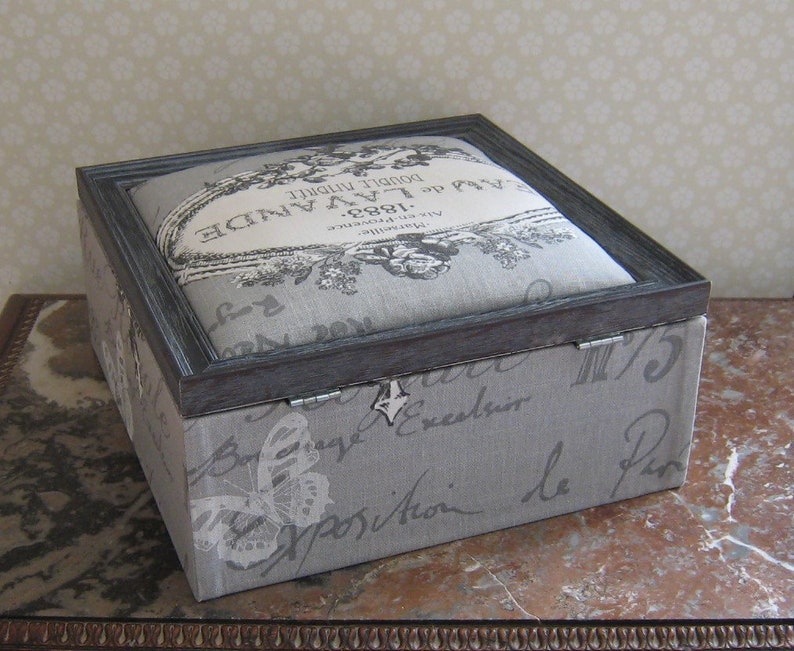 Boîte, coffret de rangement style toile de jouy grise image 6