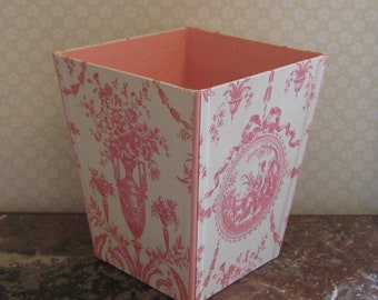 Corbeille à papier toile de jouy rose