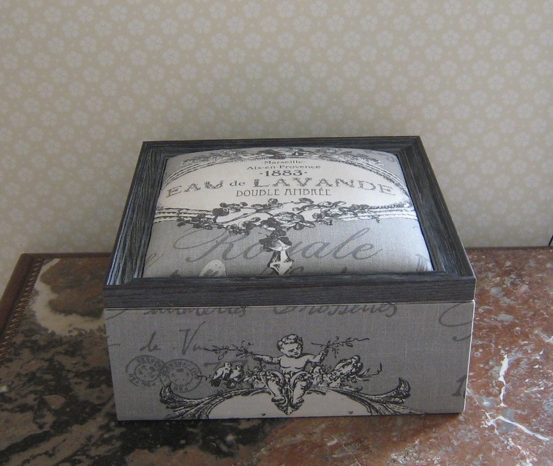 Boîte, coffret de rangement style toile de jouy grise image 3