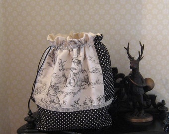 Pochon toile de jouy, sac fourre-tout