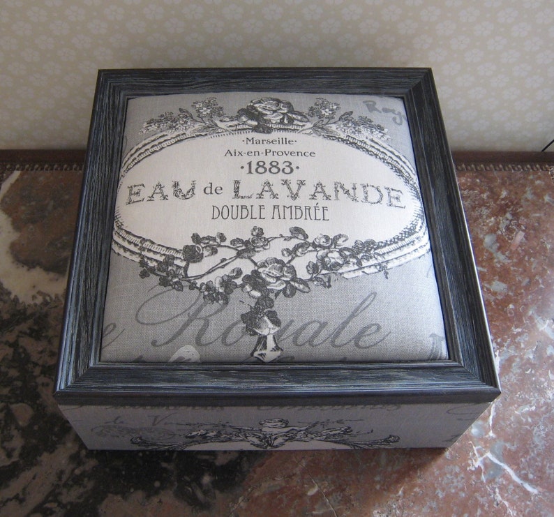 Boîte, coffret de rangement style toile de jouy grise image 4