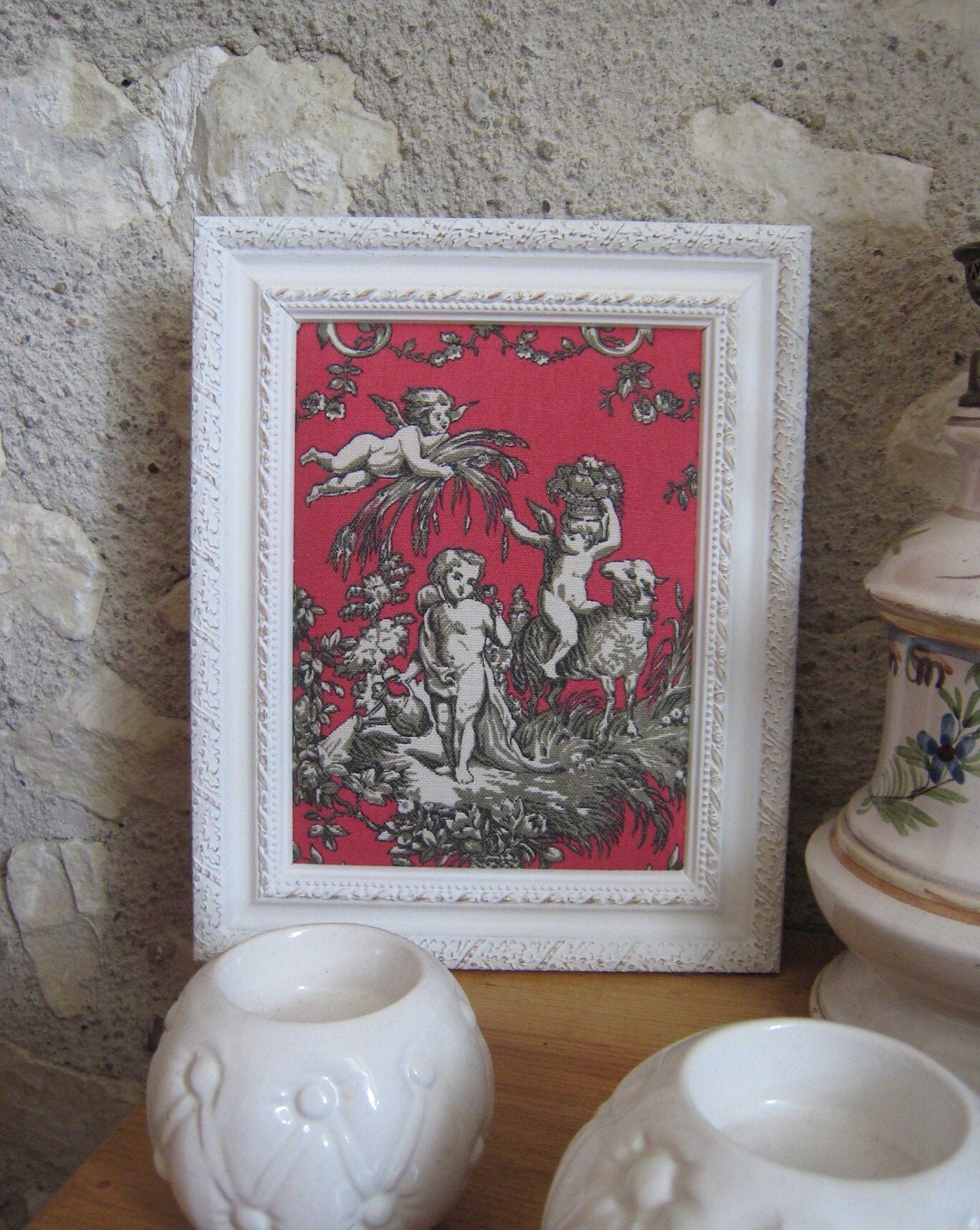 Cadre Toile de Jouy Rose et Grise