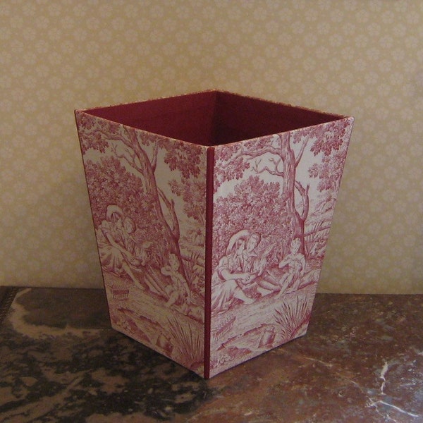 Corbeille à papier toile de jouy rouge