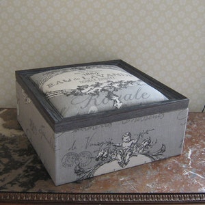 Boîte, coffret de rangement style toile de jouy grise image 1