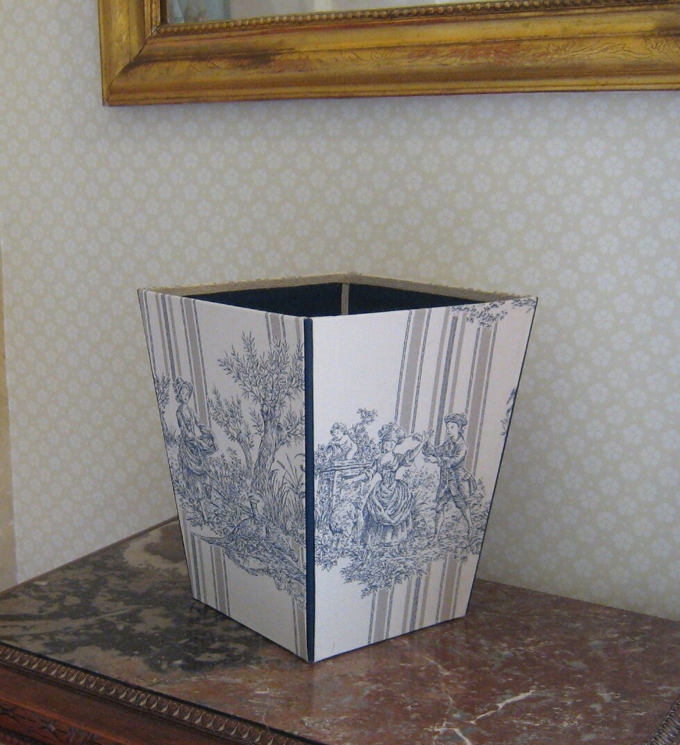 Corbeille à Papiers, Corbeille Bureau, Trapèze, Toile de Jouy