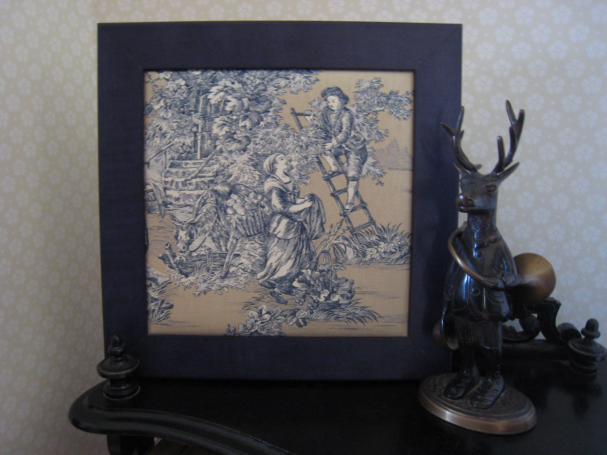 Cadre Toile de Jouy Bleue et Beige