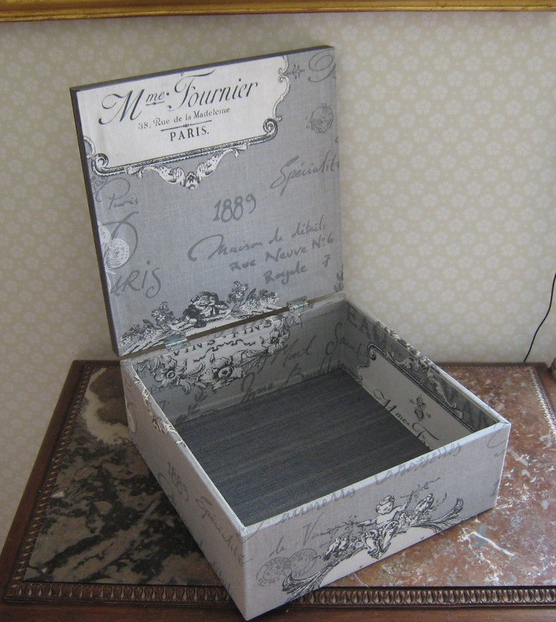 Boîte, coffret de rangement style toile de jouy grise image 8