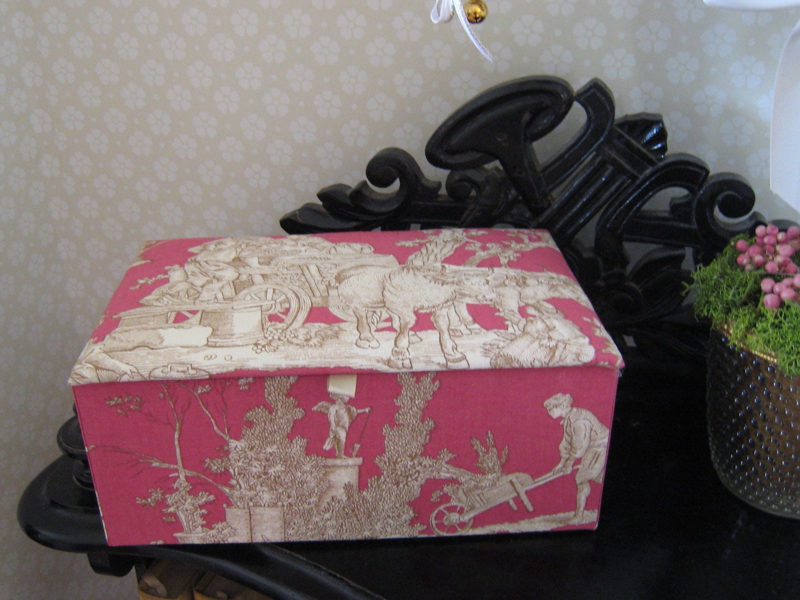 Boîte en Toile de Jouy, Coffret, Boîte à Bijoux