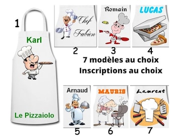 Tablier personnalisé, Prénom, texte et dessin ou photo au choix, Pizzaiolo, Barbecue, Cuisinier