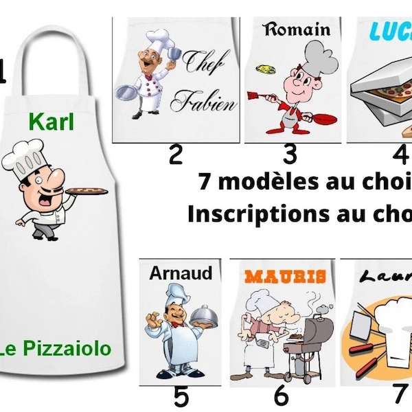 Tablier personnalisé, Prénom, texte et dessin ou photo au choix, Pizzaiolo, Barbecue, Cuisinier