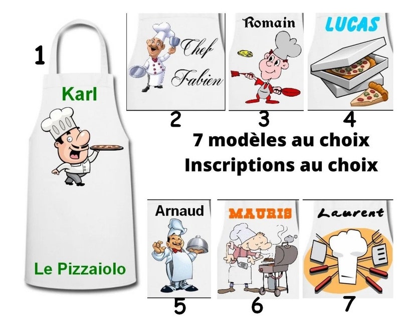 Tablier personnalisé, Prénom, texte et dessin ou photo au choix, Pizzaiolo, Barbecue, Cuisinier image 1