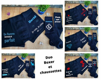 Ensemble Caleçon boxer et Chaussettes Humour, boxer homme presque parfait, corps de rêve, boxer retraite, C'est qui le patron, Super Papa