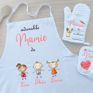 Personalized apron and kitchen glove Mom, Grandma, children with first names children grandchildren of your choice