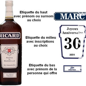 Verre ricard pastis, sous bock, étiquettes bouteilles, personnalisation au choix image 4