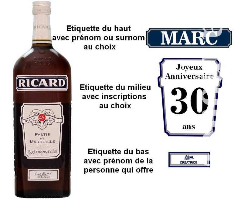 Verre ricard pastis, sous bock, étiquettes bouteilles, personnalisation au choix image 4