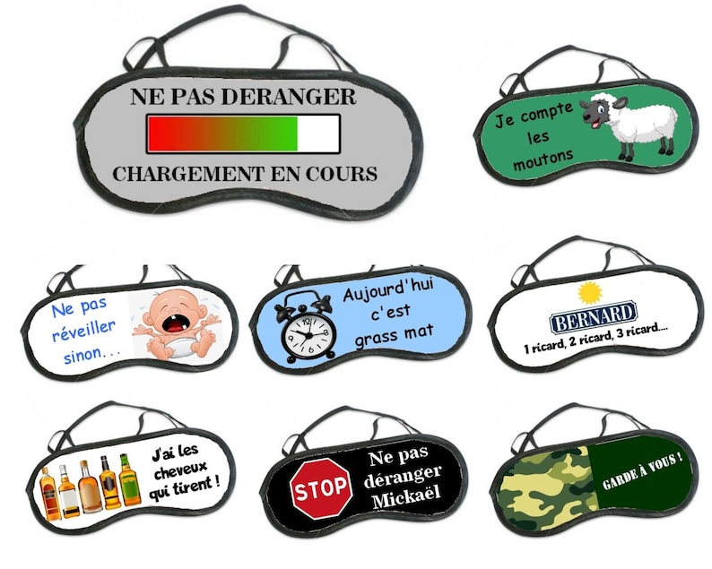 Masque de nuit de sommeil personnalisé, 8 modèles humour au choix image 1